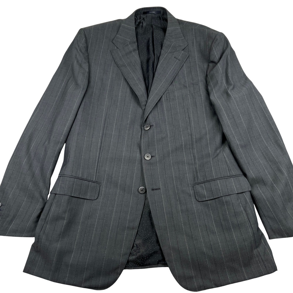Gianni Versace Couture 46L US 56L IT Grey Wool Pinstripe Blazer Medusa Jacquard